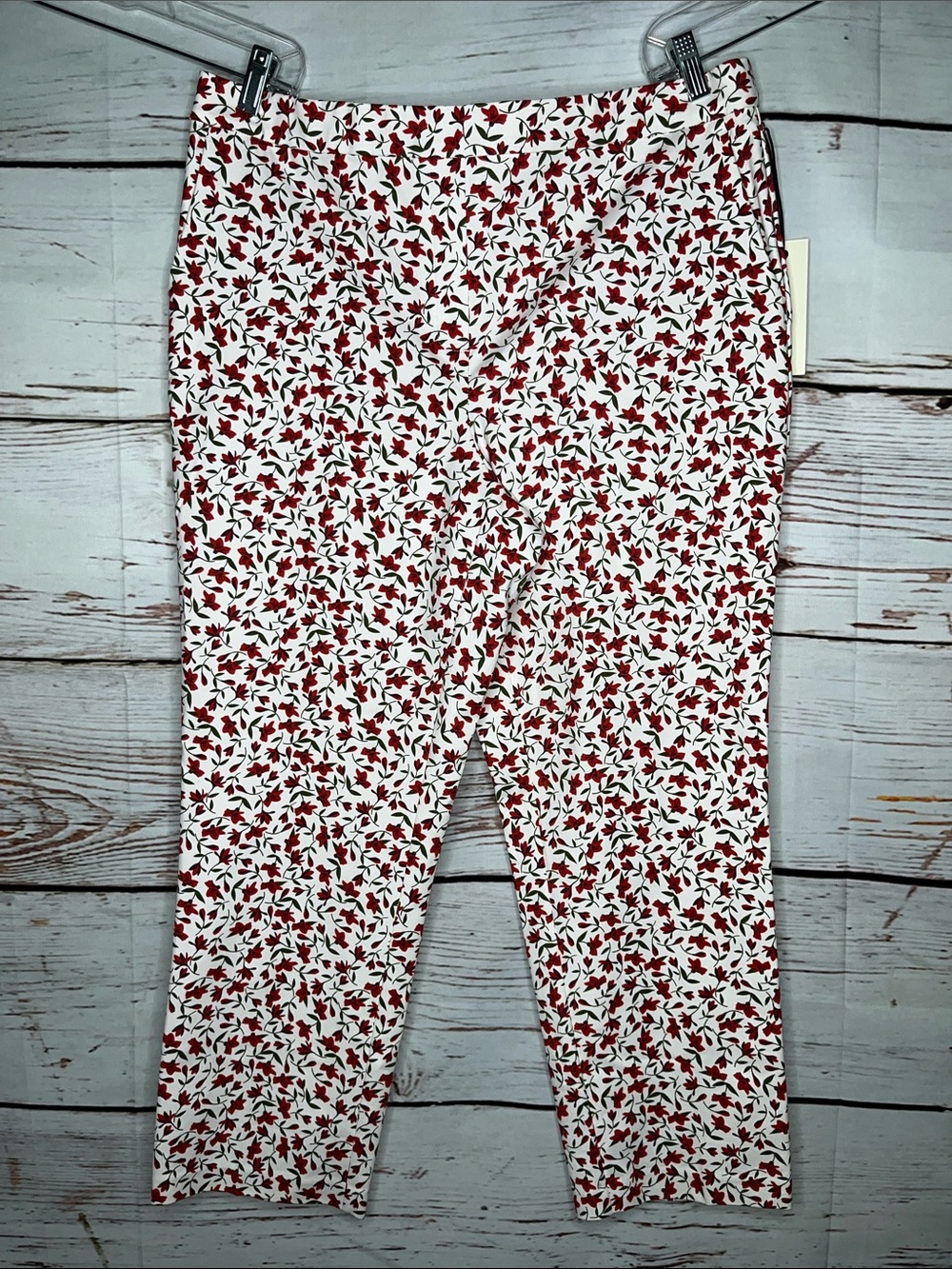 Rachel Zoe NWT Size XL White - Red Floral Print Pull On Crop Ankle Pants